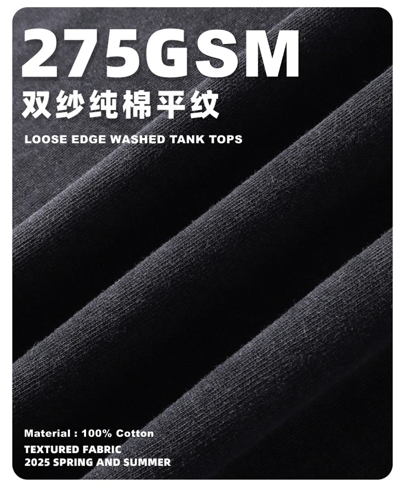 ZODF Trendy Summer Men Batik Washed 275gsm Cotton Tank Tops Unisex Oversized Loose Edge Sleeveless Vests Brand Tees HY1036