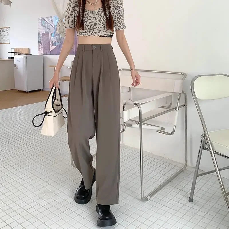High Waist Draped Suit Pants for plus Size Women Spring Autumn Design Sensation Floor Length Casual Straight Wide Leg Long Pants