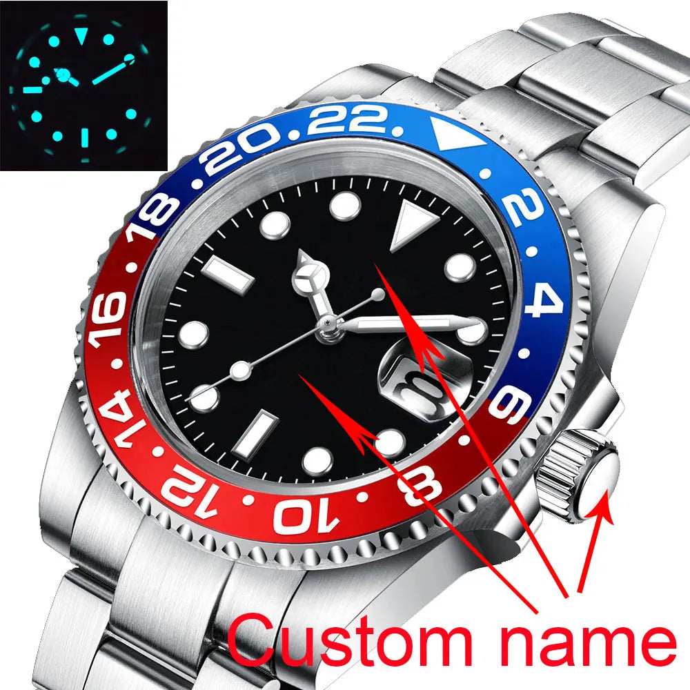 DIY Custom Logo 40MM Sapphire 8215Automatic NH35Mechanical MensRelogio Masculino WristWatch Sterile Dial Ceramic 10Bar Luminous