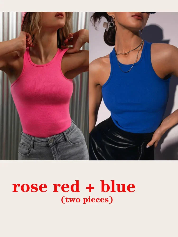 Women's Corset Summer 100% Cotton Crop Top Y2k Knitted Camis O Neck Knit Camisole Sleeveless Vest Solid Slim Tank Tops Women