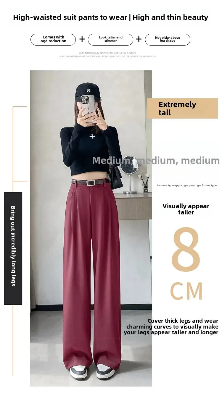 High Waist Slim Fit Straight Leg Suit Pants Wide Leg Casual Trousers Women's Autumn New Arrival Red Color Business Office Wear