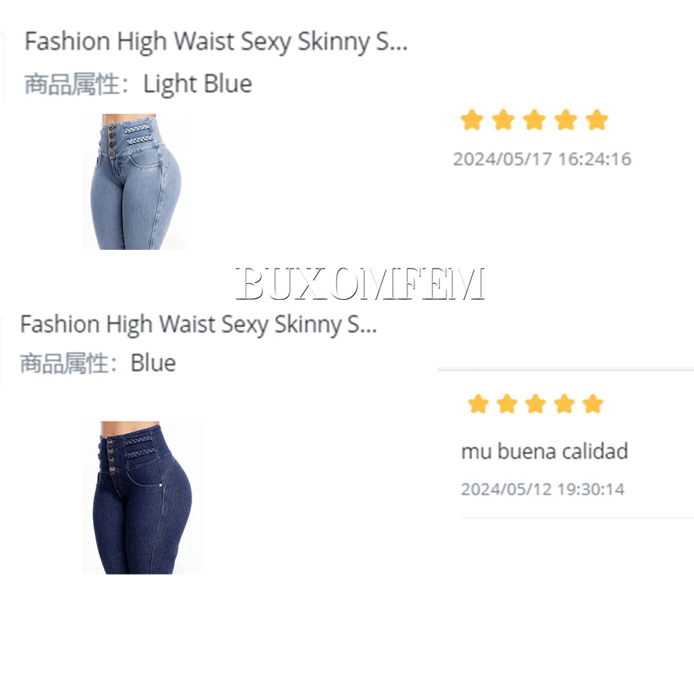 Fashion High Waist Sexy Skinny Stretch Jeans for Women Button Fly Straight Leg Pencil Pants Wrap Hips Trousers Y2K Streetwear