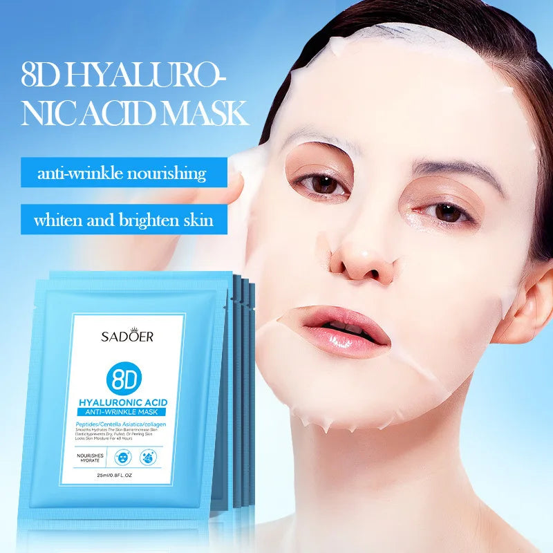 5pcs SADOER 8D Hyaluronic Acid Face Mask Anti Wrinkle Facial Moisturizing Nourishing Firming Hydrating Facial Mask Skin Care