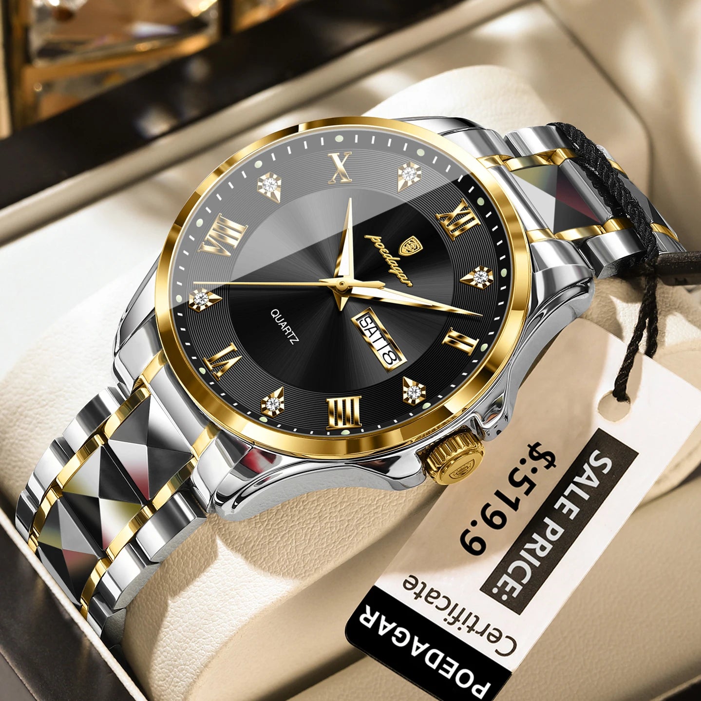 POEDAGAR Luxury Casual Man Watch Waterproof Luminous Date Week Quartz Men's Watches Stainless Steel Fashion Sport Men Wristwatch