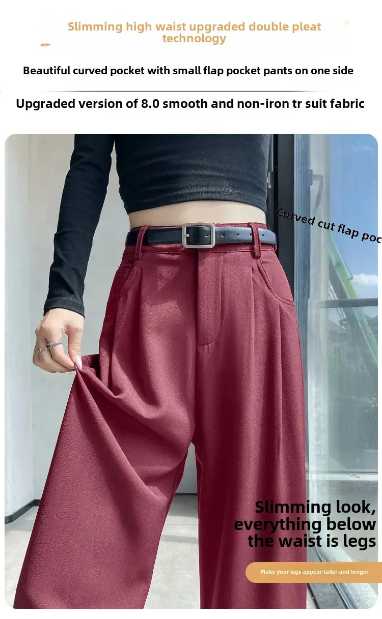 High Waist Slim Fit Straight Leg Suit Pants Wide Leg Casual Trousers Women's Autumn New Arrival Red Color Business Office Wear