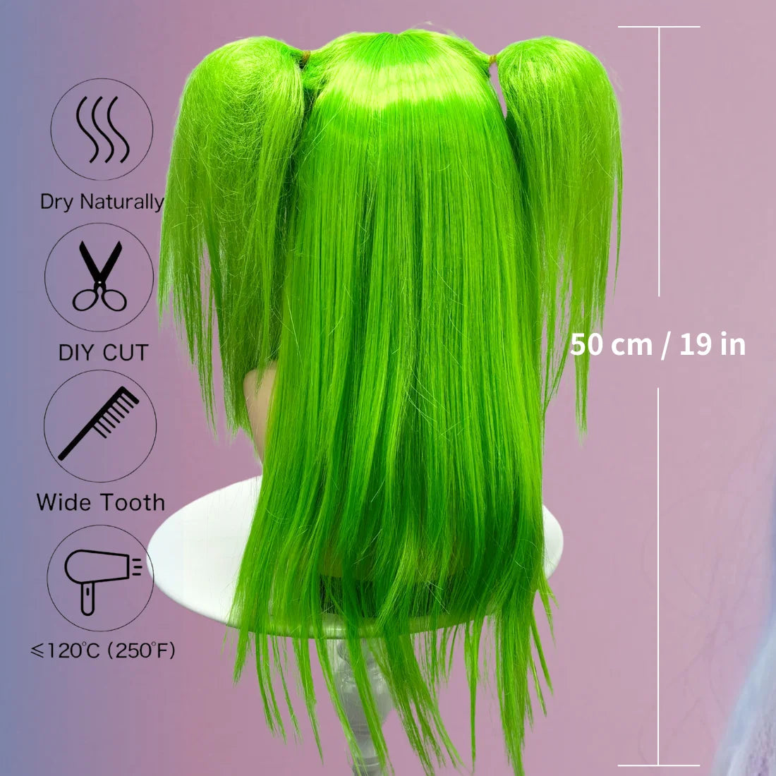 Anxin Long Green Straight Party Double Ponytail Wig