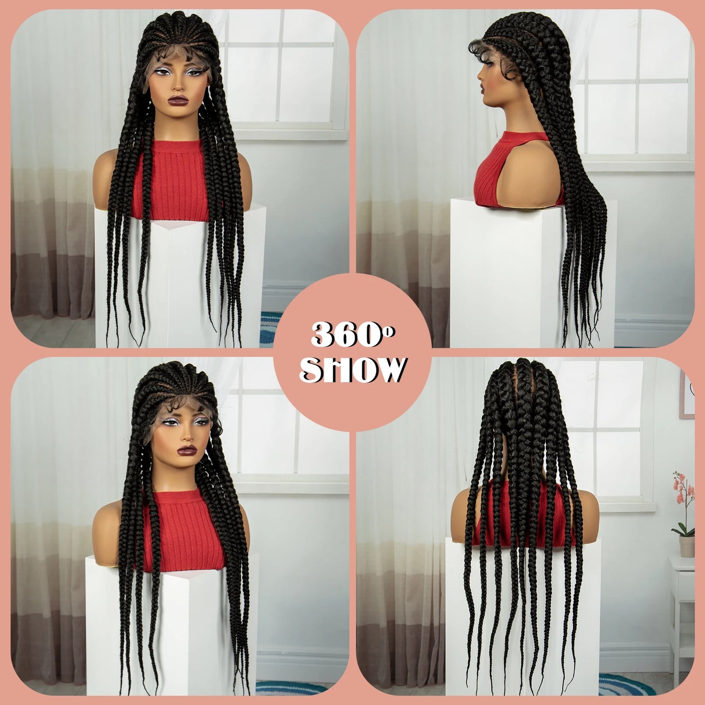 32INCH Cornrow Braided Wigs Synthetic Full Lace Braids Wig with Baby Hair Lace Frontal Knotless Braided Lace Wig for Black Women
