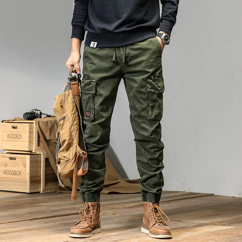 Spring and autumn trendy Cargo pants for men, slim, leggings, ruffian and handsome trousers, American multi bag pants, outdoor v