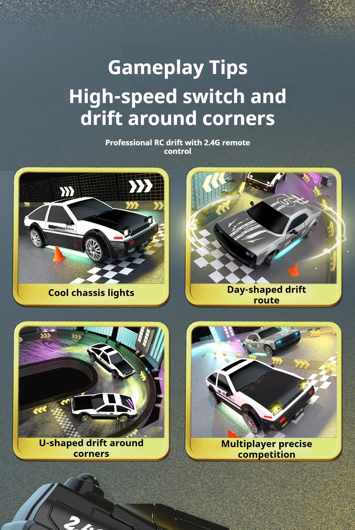 RC Car 1/24 Scale Professional Drift Racing High Speed 4WD Simulation Model RTR Electric Toy Gift for Adults Kids In Stock