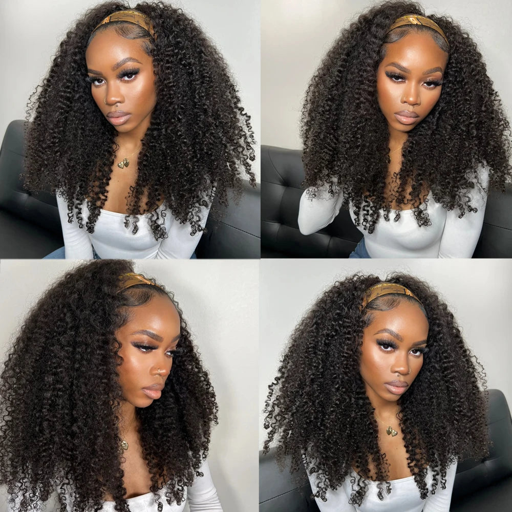 Beginner Friendly 3 In 1 Half Wig Human Hair Kinky Curly Coily Half Wig Invisible Drawstring Glueless Curly Flip Over Wig 180%