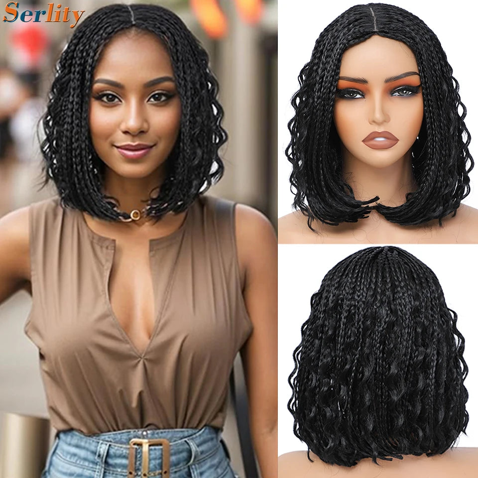 New Style Bob Box Braided Wigs For Black Women 12inches Synthetic Box Braids Crochet Hair Wigs On Sale Clearance Short Black Wig