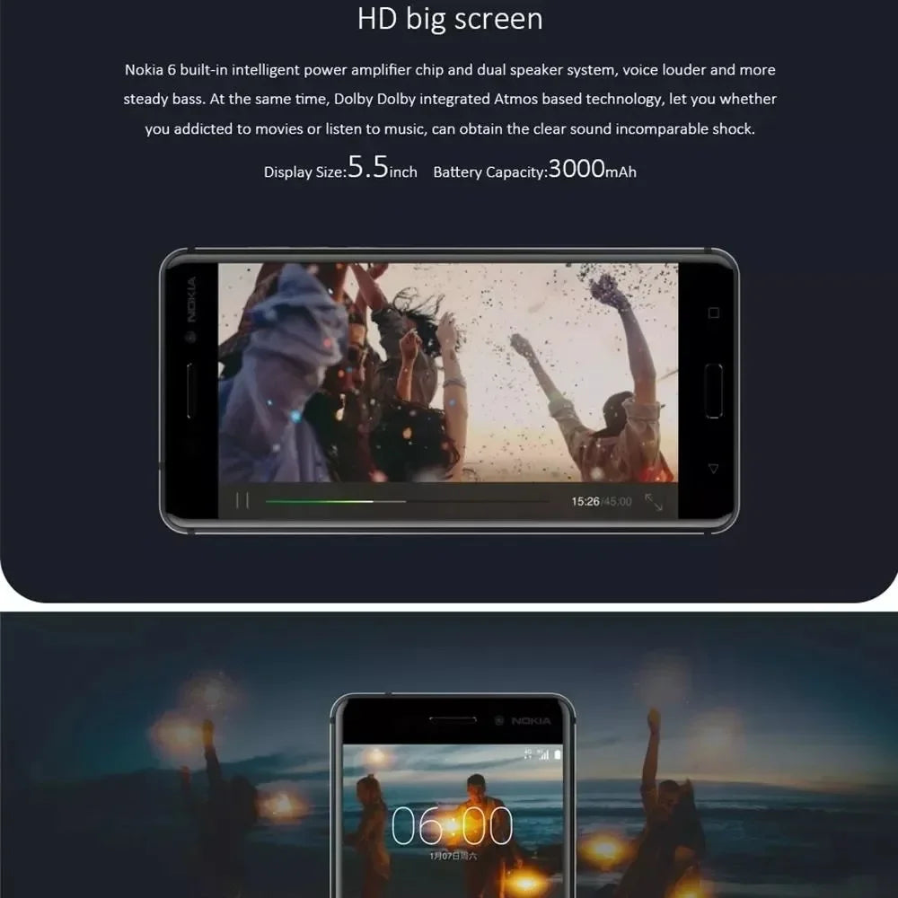 Nokia 6 4G Smartphone Full Screen Dual SIM 4+64G Phone Nokia 6 Cheap Phone Used Phone