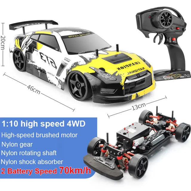 1:10 70km/H Remote Control Car 4wd High Speed Drift 2.4g Rc Car Shock Absorber Anti-Collision Rc Toys Christmas Gift