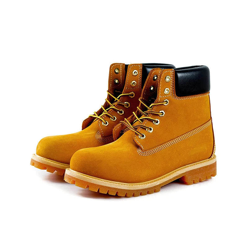 Unisex Leather Round Toe Thick Sole Safety Boots Casual Genuine Leather Quality Boots For Women Men