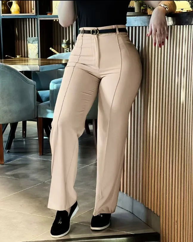 Women's Pants Spring Autumn High Waist Straight Leg Work Pants New Fashion Solid Long Pants Slim Fit Elegant Pants Female