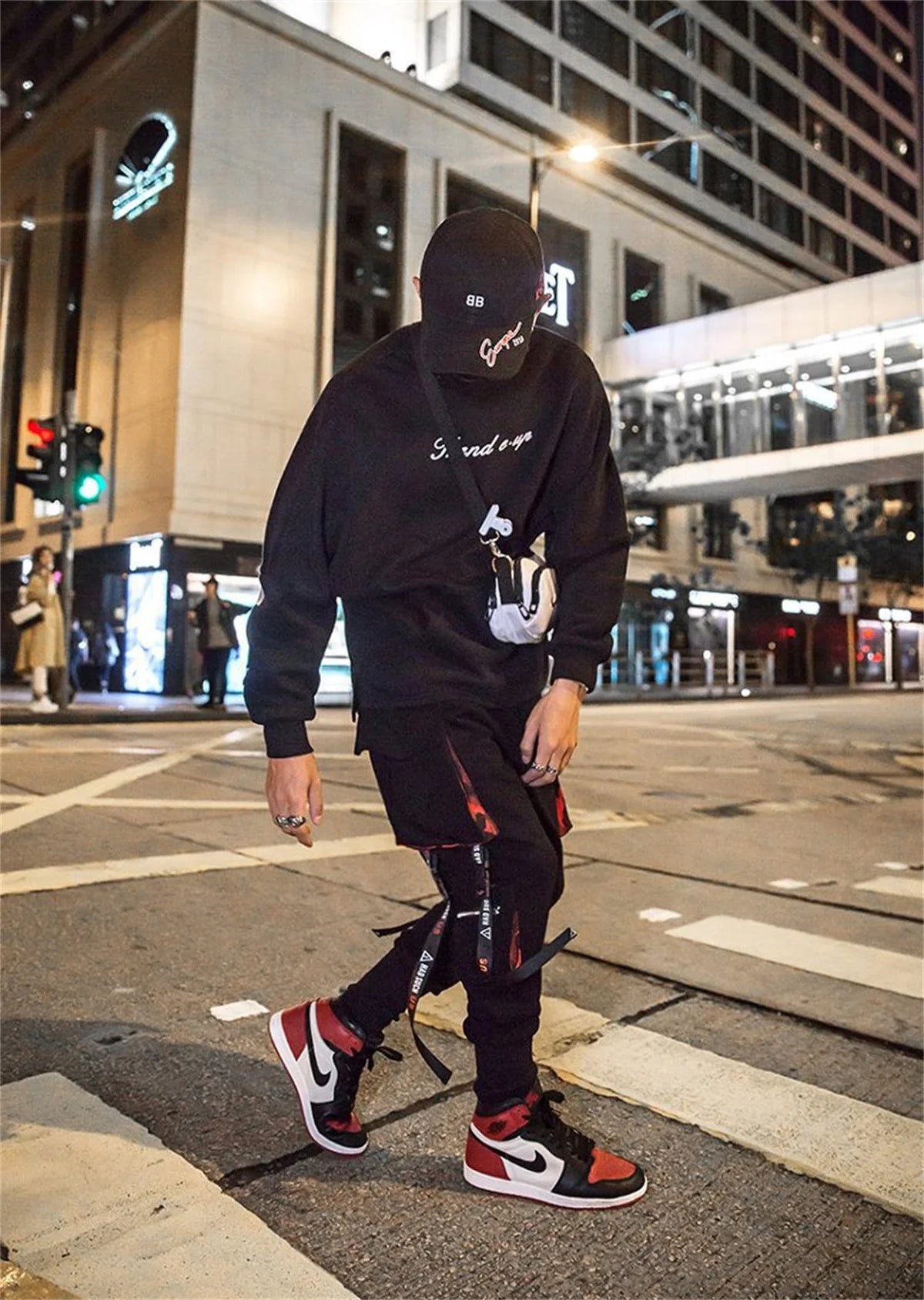 Cool Black Hip Hop Cargo Pants Gothic High Srteet Sweatpants With Pockets Korean High Wast Casual Outwear Pants Men Streetwear