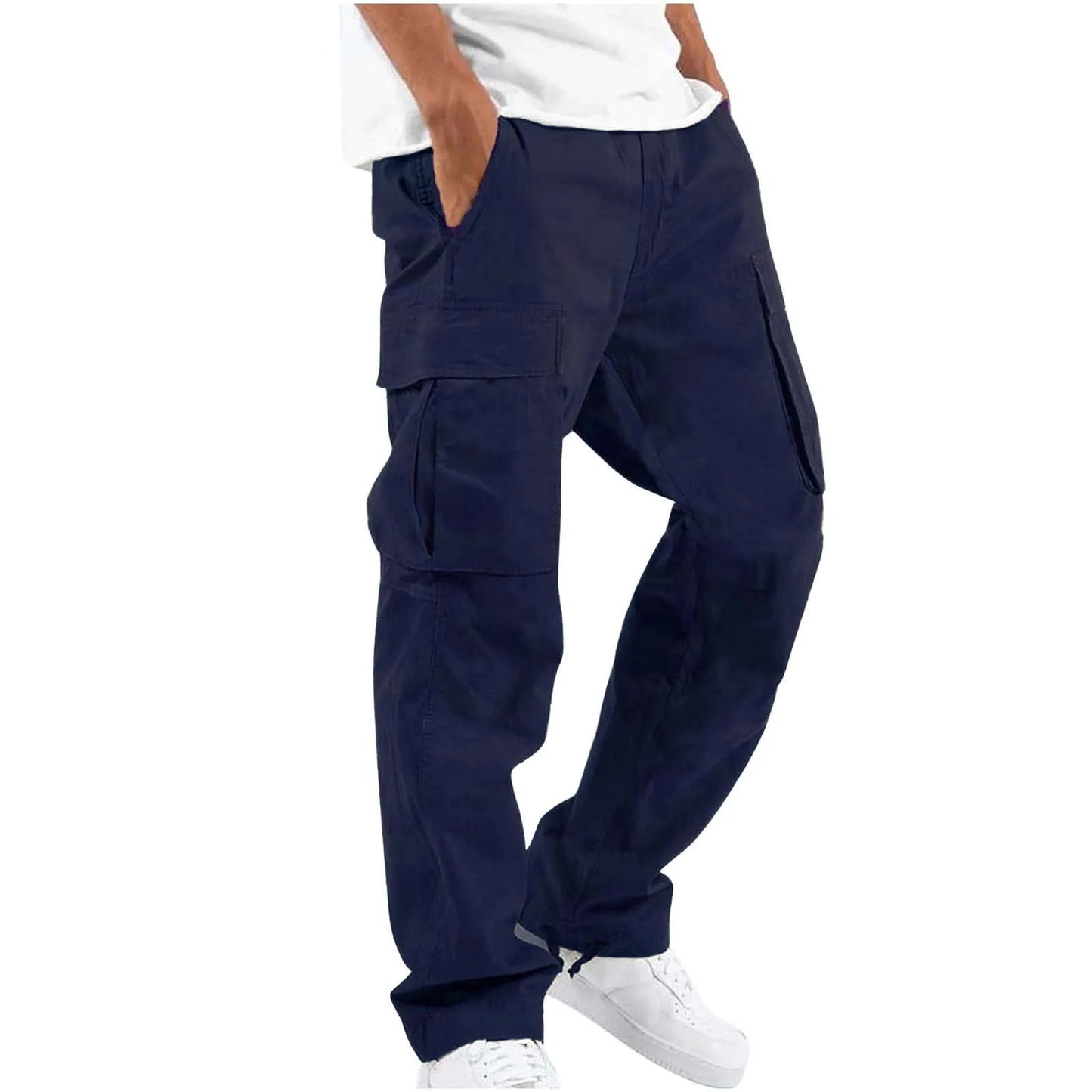 New 2025 Pocket Design Solid Cargo Pants Trousers for Men Full Length Casual Loose Drawstring Pockets Pants Male Cargo Pants 5XL