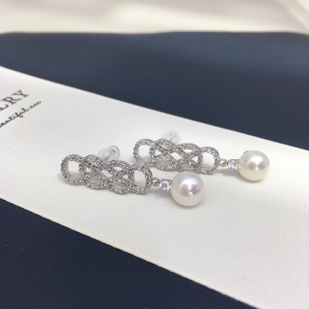 Freshwater Pearl Earring Celebrity Style Premium Jewelry Inlaid Sparkling Zircon Entangle Banquet Elegant Wedding Gift For Woman