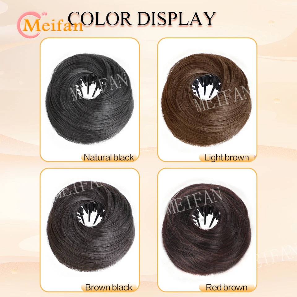 Messy Straight Hair Bun Hair Extensions Synthetic Mini Hair Clip Bun Hairbands Donut Wig Accessories High Bun Hair Extensions