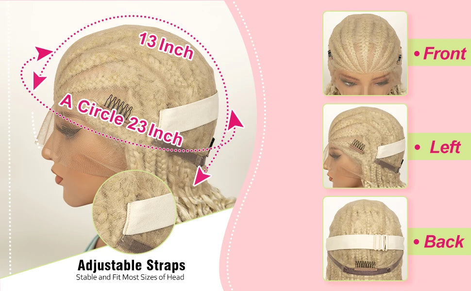 20inch Synthetic Cornrow Braided Wigs Half Braids Half Bohemian Wig 613# for Black Women Knotless Fashion Wig Sytlish