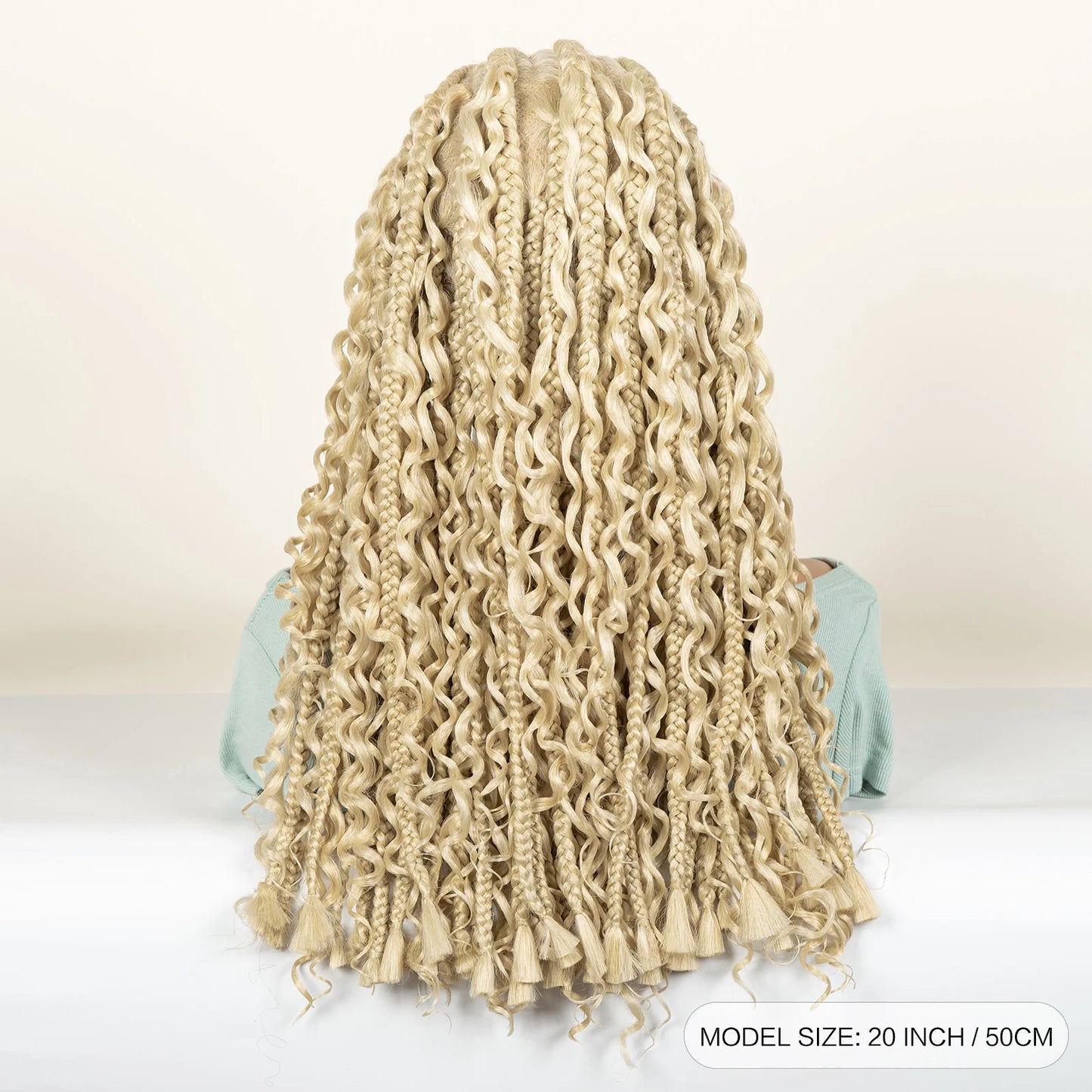 20inch Synthetic Cornrow Braided Wigs Half Braids Half Bohemian Wig 613# for Black Women Knotless Fashion Wig Sytlish