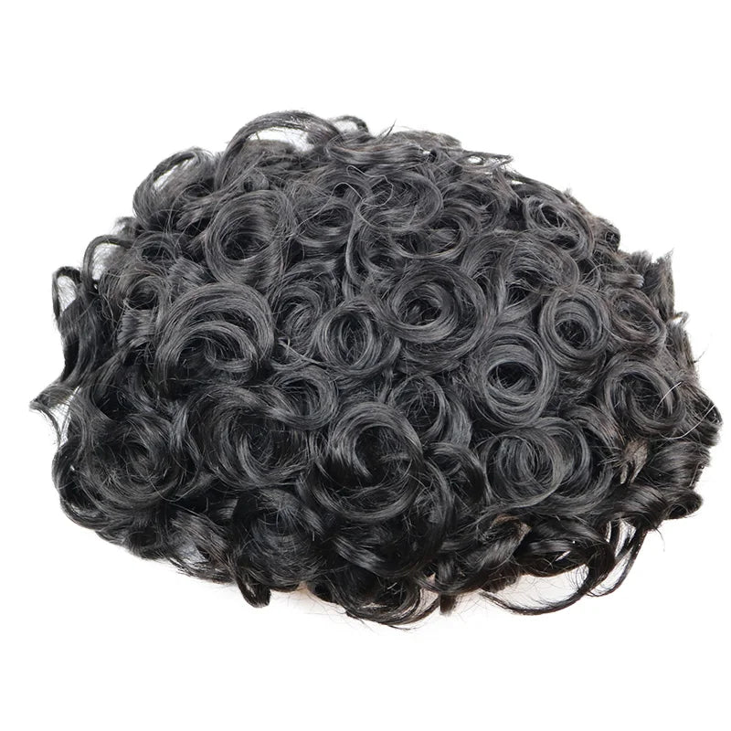 Q6 Swiss Lace Front&Pu Natural Hairline 1B40 1B65 Gray Black Men Toupee 24mm Curly Male Wigs Ash Blonde Human Hair Prosthesi