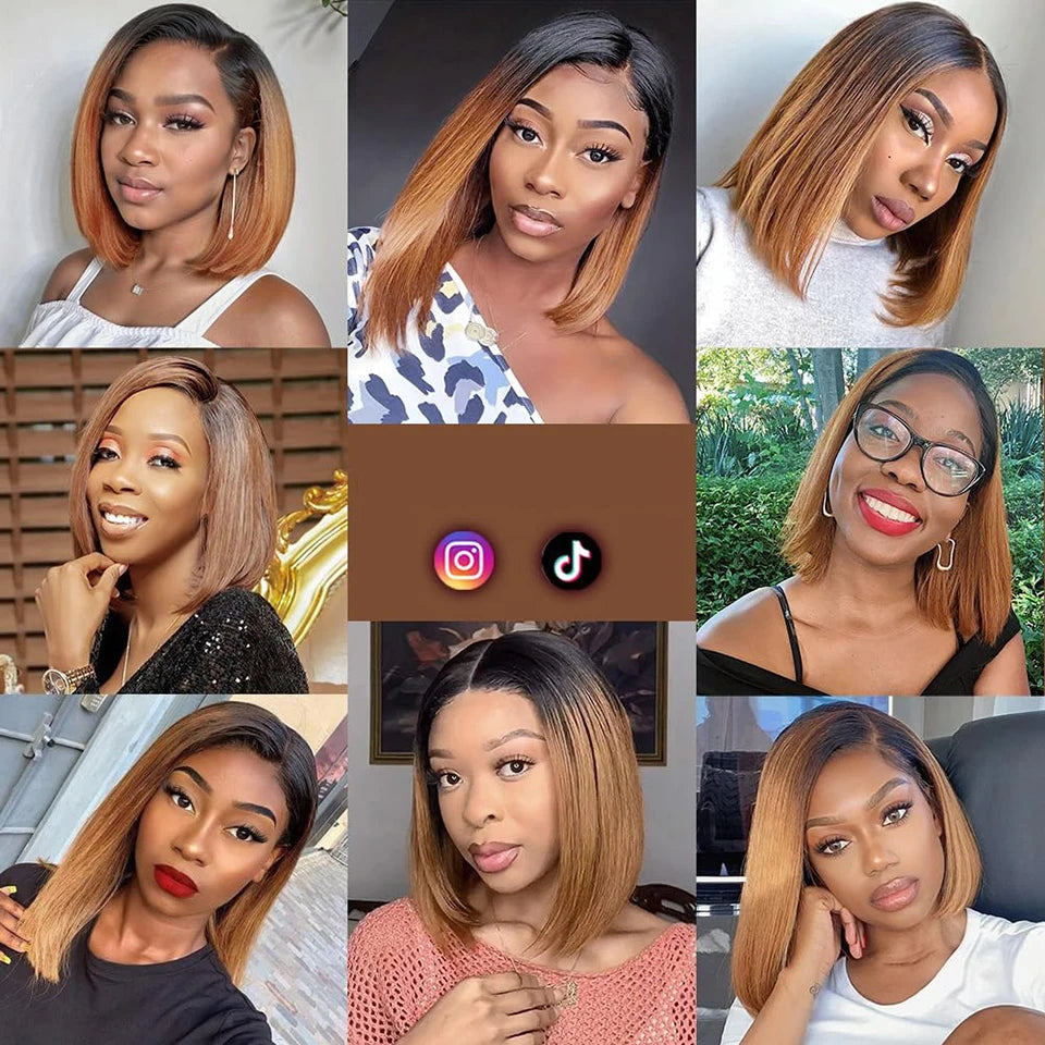 1B 99j Straight Bob Lace Front Wig Ombre TB 27 Honey Blonde HD Lace Wig Human Hair Wigs Glueless Bunrgundy Colored Short Bob Wig
