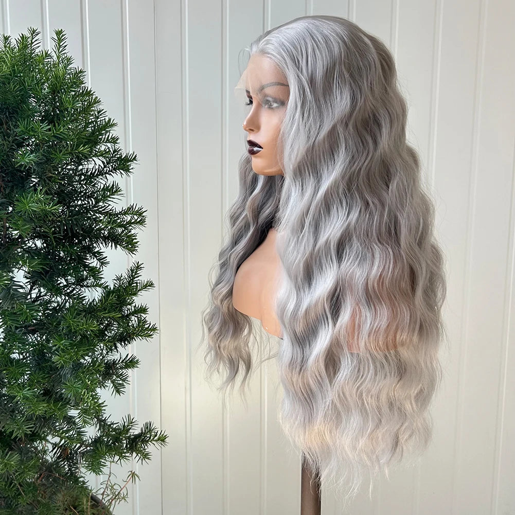 AIMEYA Yellow Hair Cosplay Synthetic Lace Front Wigs for Women Long Loose Wave Wig Free Part Heat Resistant Fiber Synthetic Wig