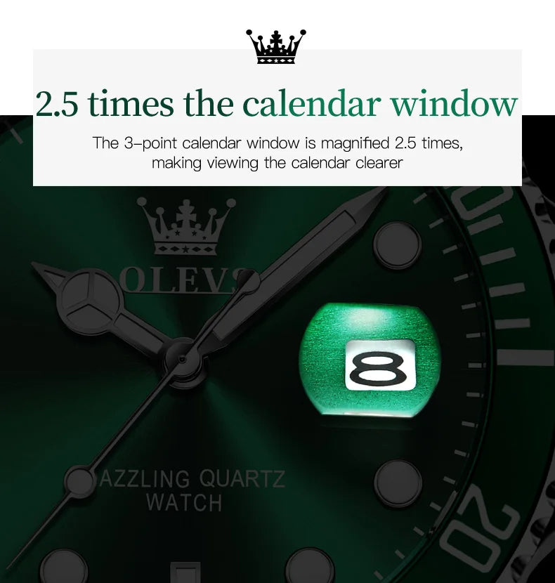 OLEVS 5885 Top Brand Classic Men's Quartz Watch Luminous Hands Calendar Display Stainless Steel Strap Waterproof Men's Watch