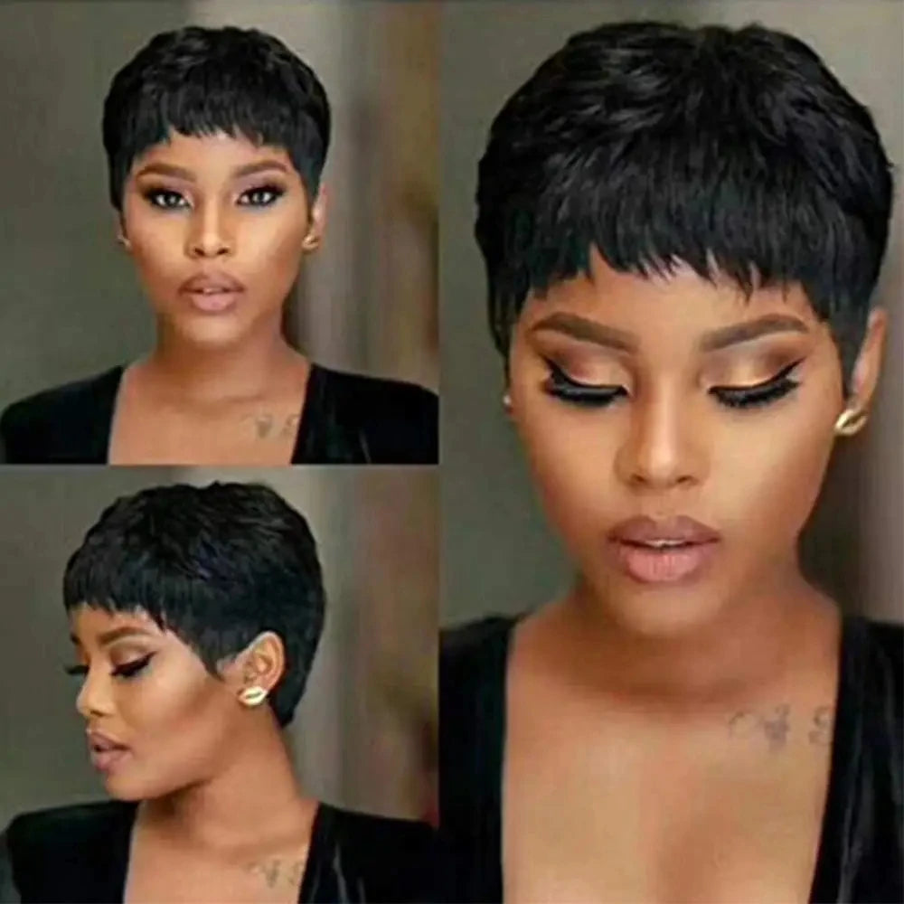 Brazilian Remy Pixie Cut Wigs Human Hair Short Prepluck Wig Full Machine Made Human Hair Wigs For Black Women