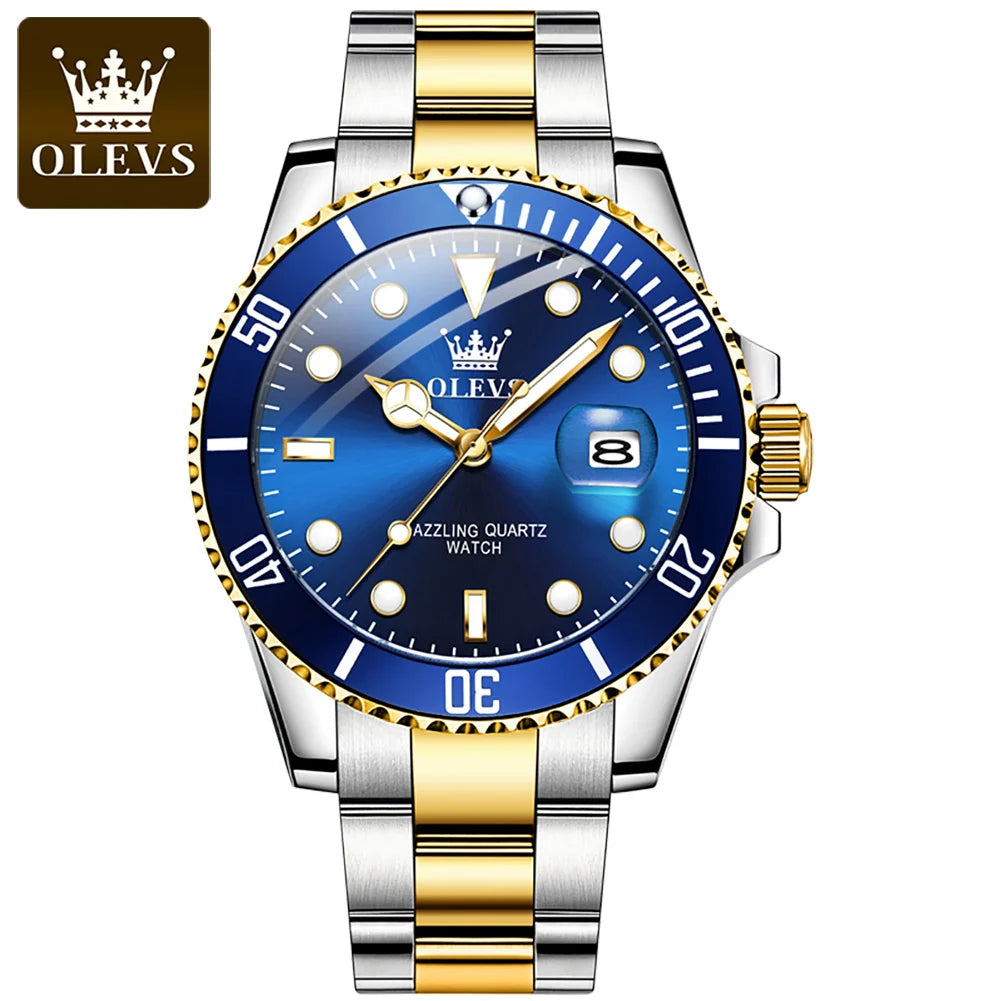 OLEVS 5885 Top Brand Classic Men's Quartz Watch Luminous Hands Calendar Display Stainless Steel Strap Waterproof Men's Watch