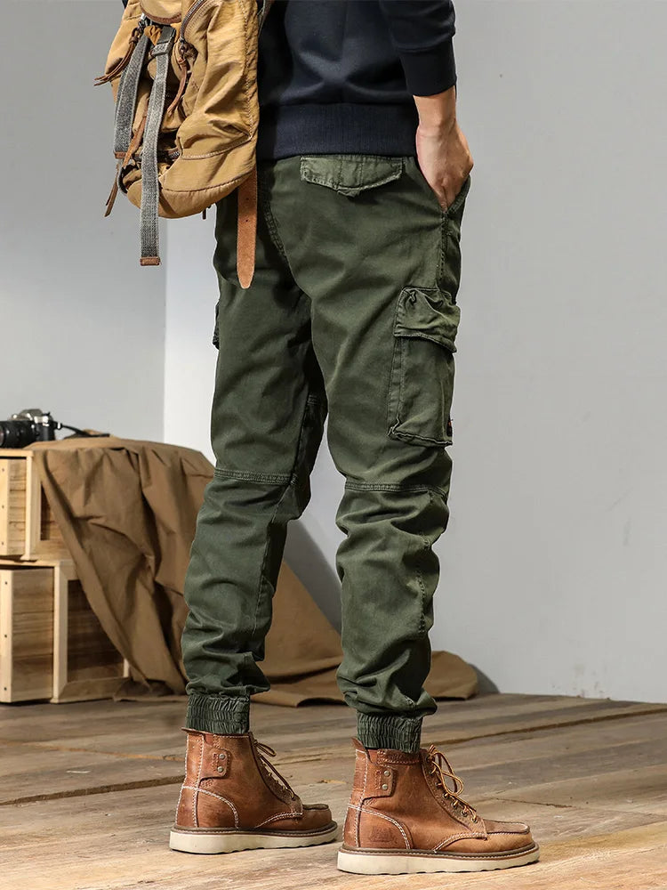 Spring and autumn trendy Cargo pants for men, slim, leggings, ruffian and handsome trousers, American multi bag pants, outdoor v