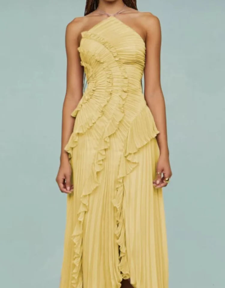 Elegant Purple Halter A Line Prom Gowns Ruffles Tiered Backless Party Gown Summer Vacation Chiffon Long Evening Dress