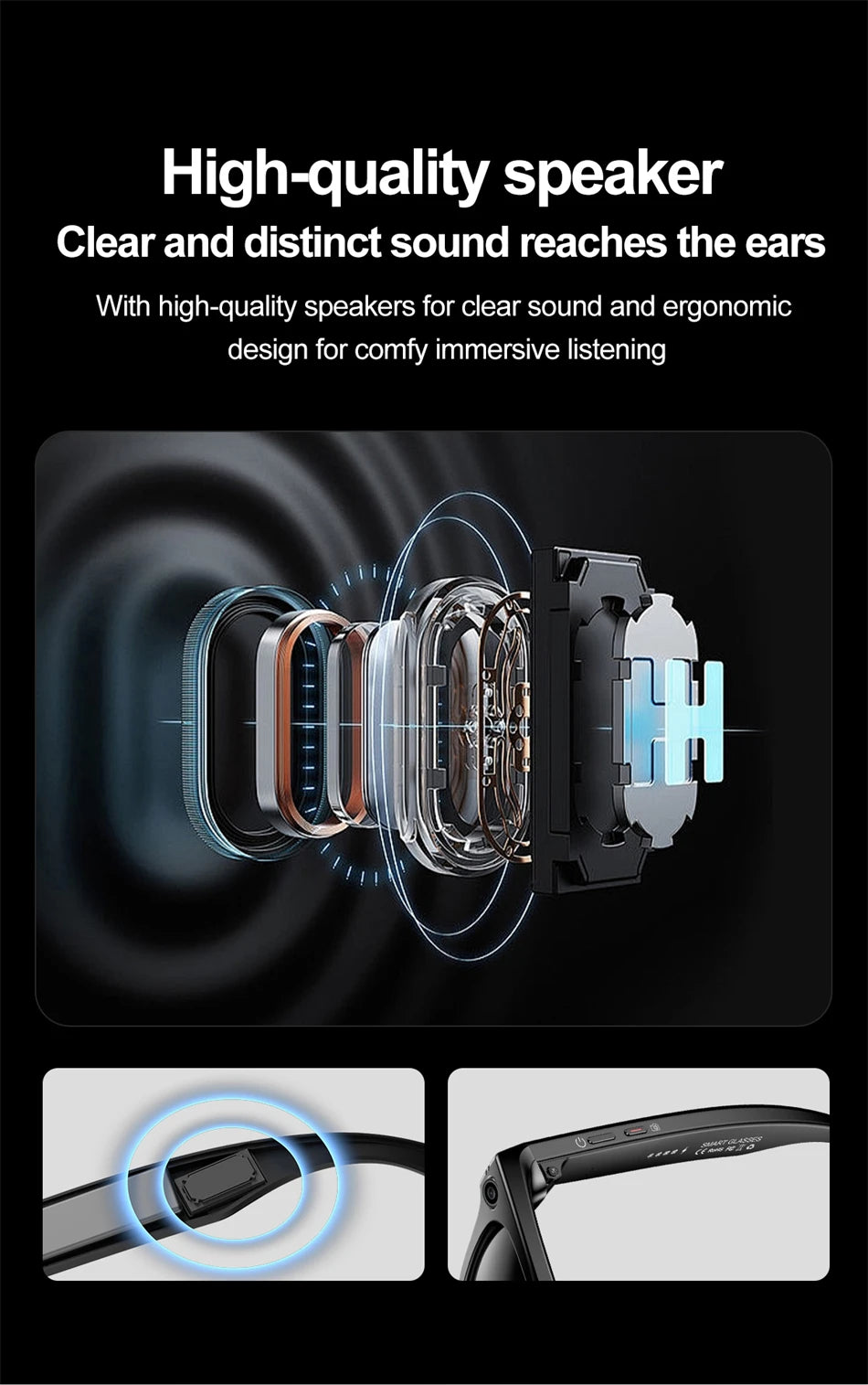 AI Smart Glasses with HD Camera for Photos Videos Hands-Free Vlog Recording Camera Glasses Audio for Driving Outdoor Sunglasses