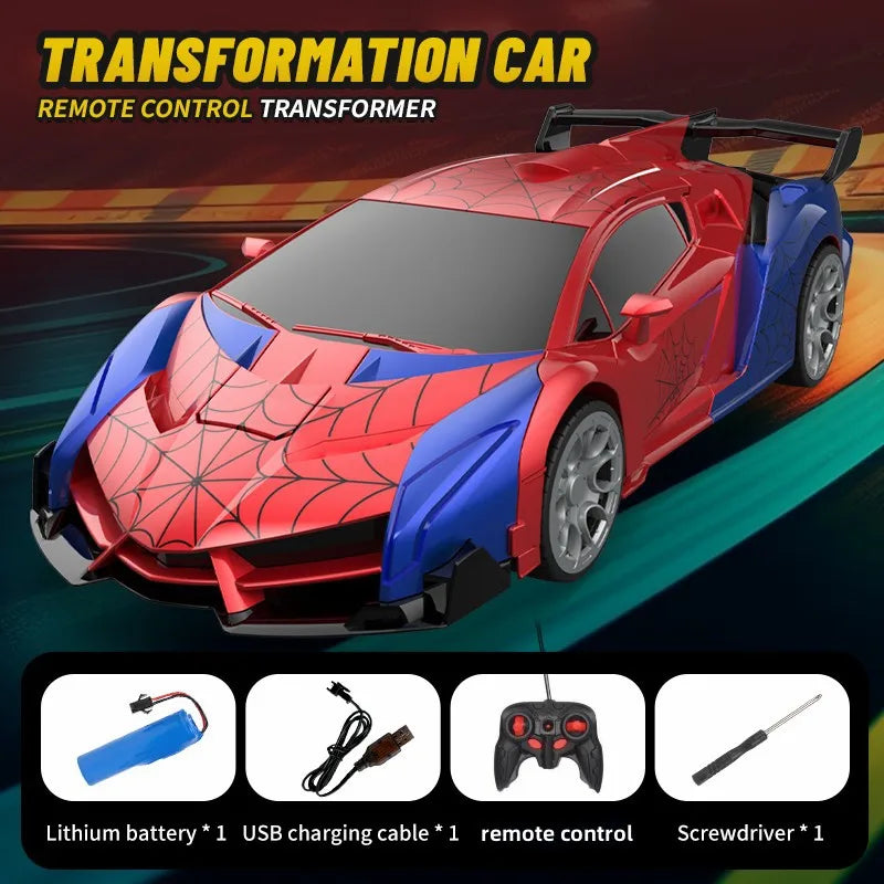 1:18 RC Transforming Car Robot Toy, LED Lights, 2.4GHz Drift Racing Vehicle, One-Button Transform, Rechargeable, 360° Rotation