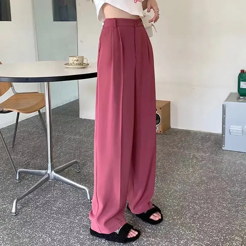 High Waist Wide Leg Thin Suit Pants Women's Loose Fitting Casual Floor Length Trousers Straight Cut Slimming Effect