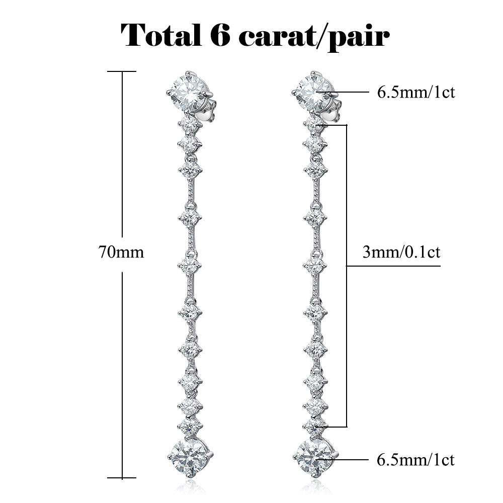 FEOBUR 3/6cttw Full Moissanite Drop Earrings for Women 925 Sterling Silver Lab Diamond Long Earring Bridal Wedding Jewelry GRA