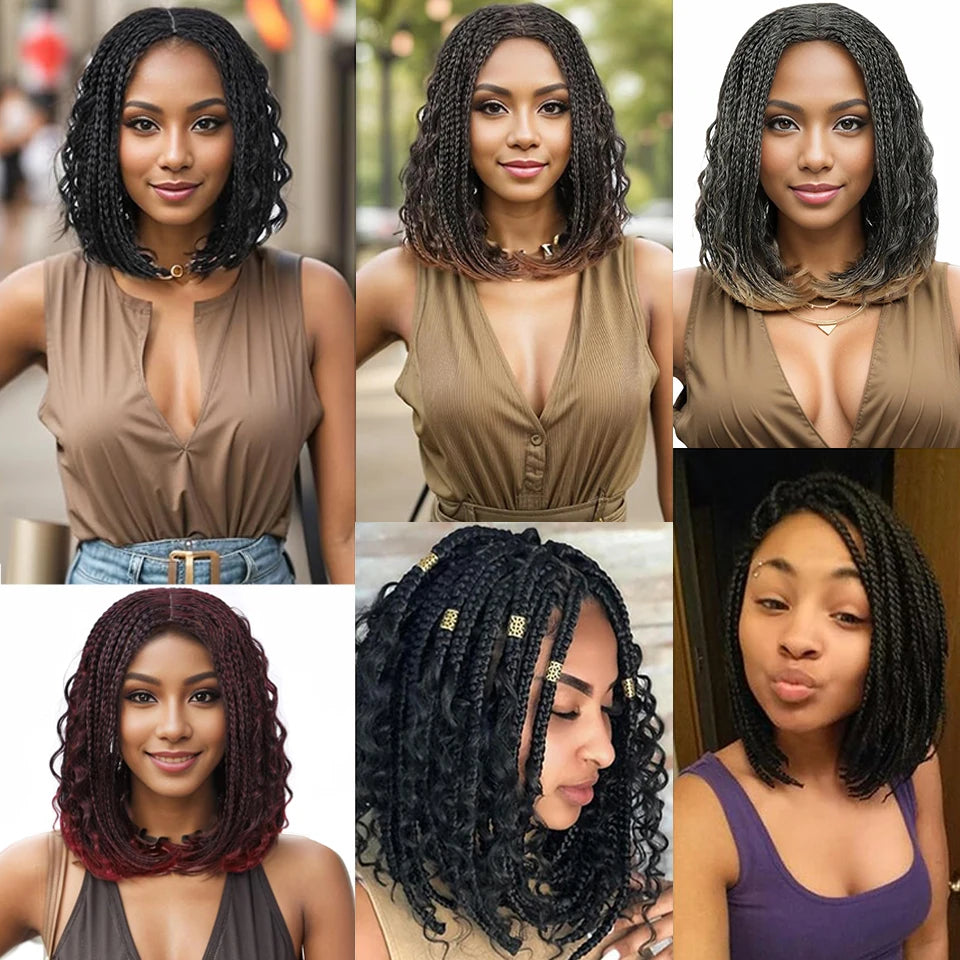 New Style Bob Box Braided Wigs For Black Women 12inches Synthetic Box Braids Crochet Hair Wigs On Sale Clearance Short Black Wig