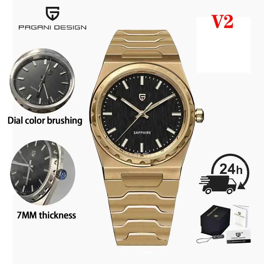 PAGANI DESIGN 2025 New Thin 7mm Fashion Men Quartz Watch V2 Stainless Steel Sapphire 10Bar Waterproof C3 reloj hombre