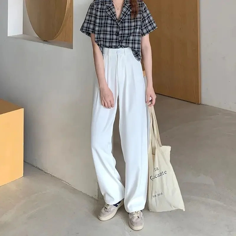 High Waist Draped Suit Pants for plus Size Women Spring Autumn Design Sensation Floor Length Casual Straight Wide Leg Long Pants