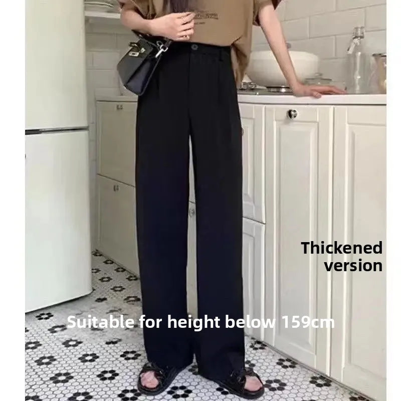 High Waist Wide Leg Thin Suit Pants Women's Loose Fitting Casual Floor Length Trousers Straight Cut Slimming Effect