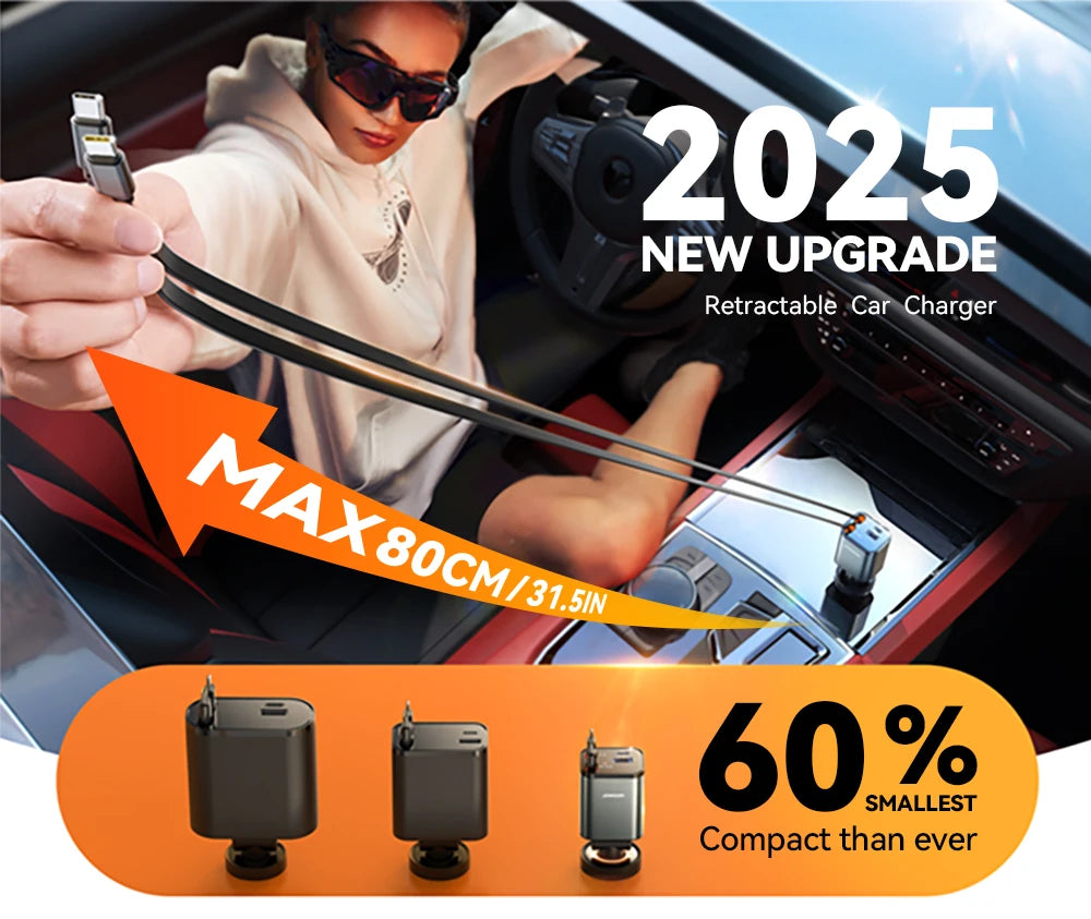 Joyroom 84W Retractable Car Charger Fast Car Charger USB C for iPhone 17 16 15 Fast Charging Car Accessories Car Adapter