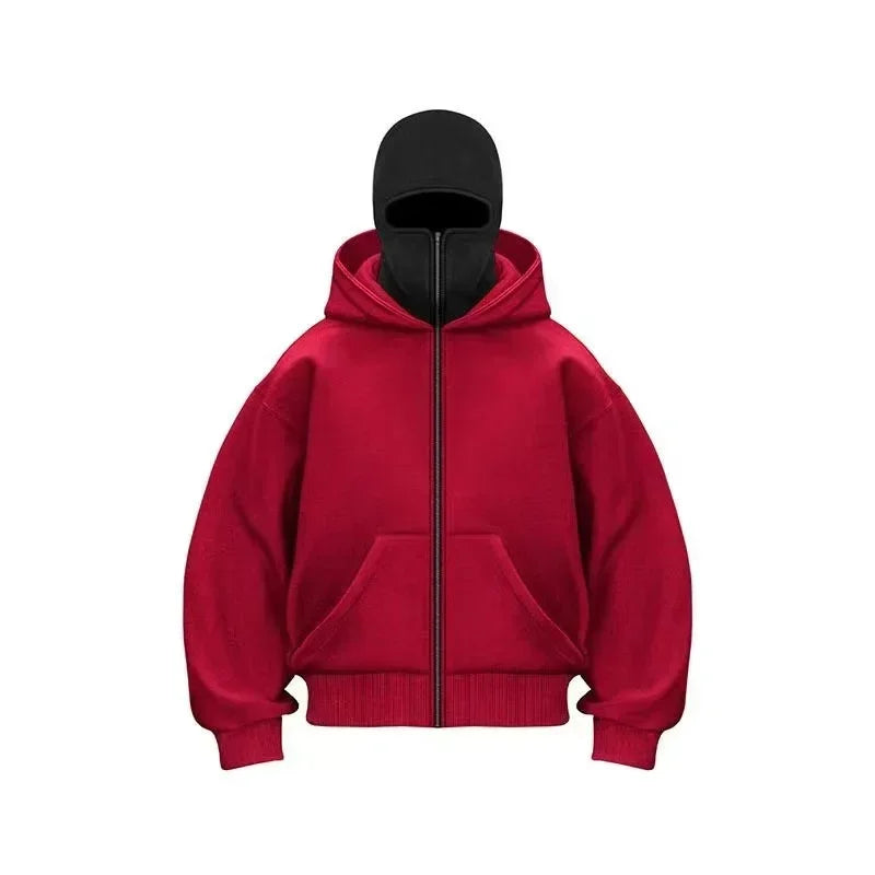 women's Men's and Balaclava Y2K Gothic Harajuku winter new item double hooded sweatshirt men's hooded mask zipper sportswear