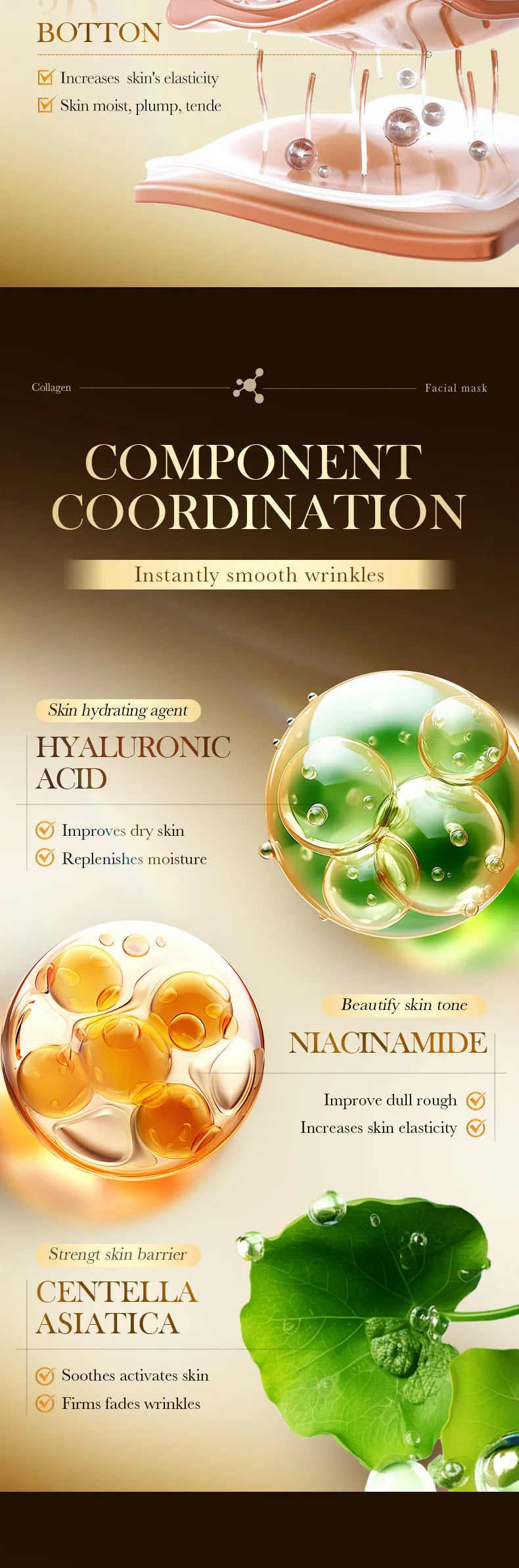 SADOER Golden Collagen Facial Masks Moisturizing Anti-Aging Anti Wrinkles Face Mask Sheet Collagen Masks Skin Care Product