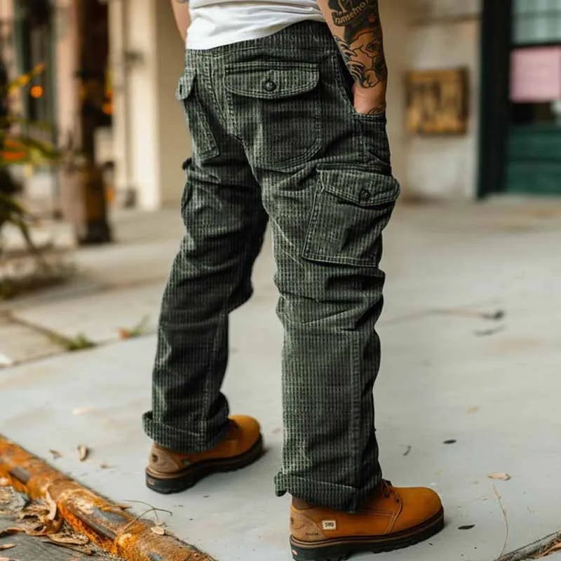 2025 Spring Summer Stylish Straight Cargo Pants Men Casual Texture Corduroy Trousers For Men Daily Leisure Loose Pant Streetwear