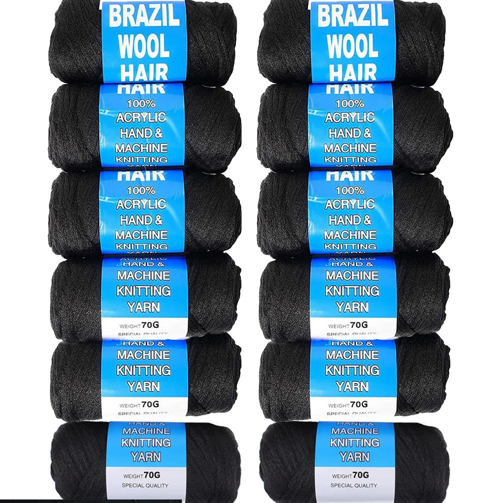 2/3/5/12pc Brazilian Wool Hair Synthetic Crochet Hair Extensions for Women African Hair Yarn for Natural Black, Jumbo Braids 