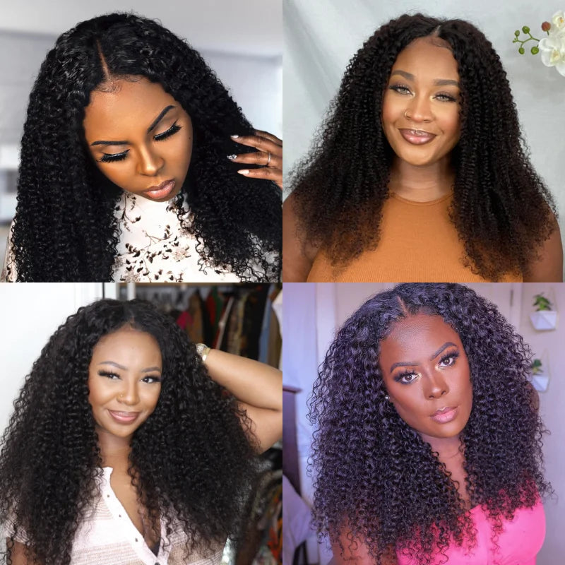 250% Kinky Curly V Part Wig Human Hair No Leave Out Upgrade Deep Wave Curly V Shape Wig No Glue Clip In Half Wig For Women