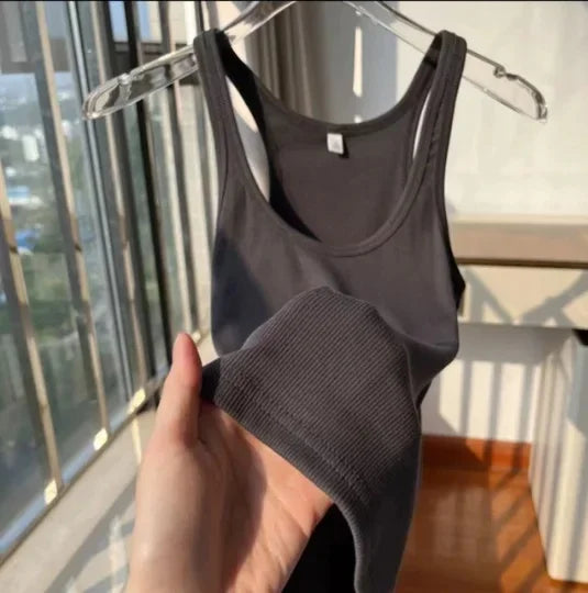 European Style Screw Thread Fitness Tank Top Women's Inner Wear Summer Outer Wear Fine Shoulder Strap Work Shirt Polyester Fiber