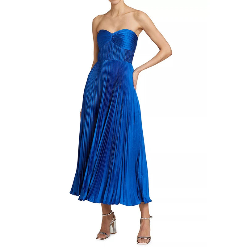 Backless Solid Color Zipper Women's Banquet Occasion Slim Fit Dress Host Program Strapless Pleated Long Dresses 2025 New Summer