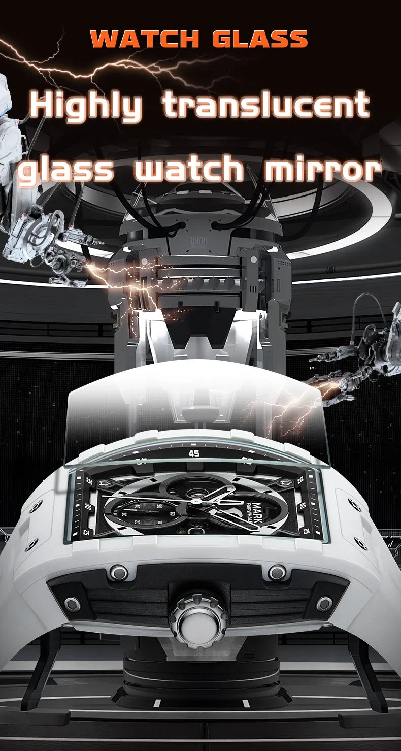 Mark Fairwhale 6014 Brand Rubber Strap Waterproof Luminous Men's Automatic Mechanical Watch Barrel Shape Watches for Men